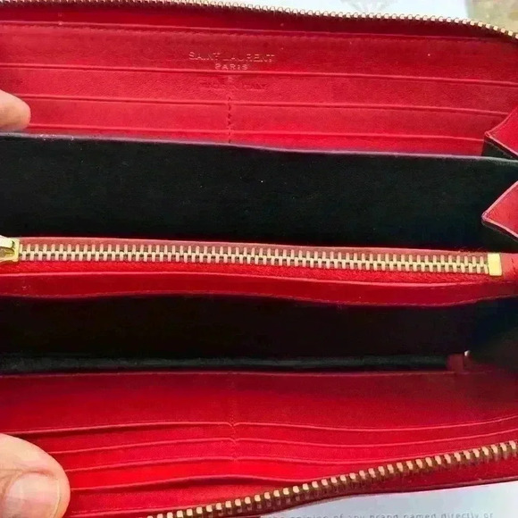 Red YSL long zippy wallet. Calfskin Leather. In GUC. Minor wear. Comes with COA - Picture 11 of 14